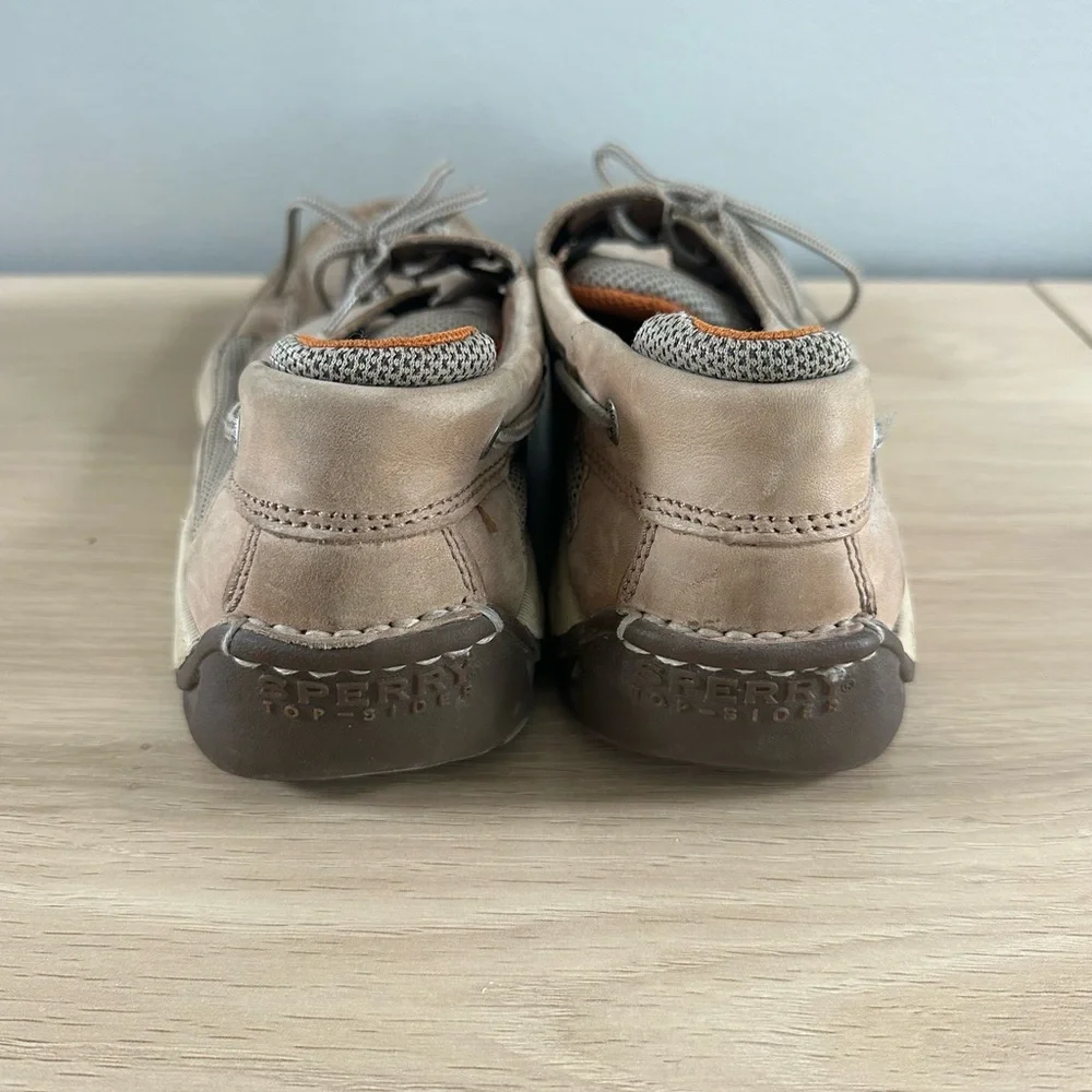 Sperry Men’s Suede Boat Shoes in Light Beige with Tan Trim